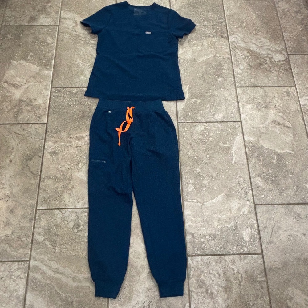 FIGS Womens Scrub Set Catarina Top Zamora Jogger Pants Teal Blue XXS Petite